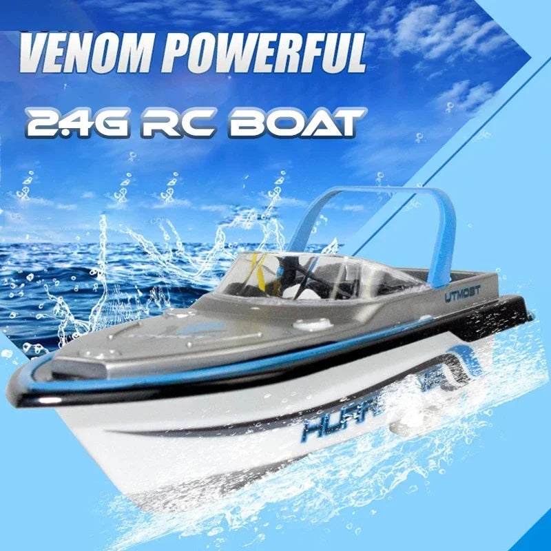 2.4G Mini RC Speedboat Model With Light Dual Motor High-Speed Ship Toy Radio Remote Control Water Boat Gifts 777-588 Toys