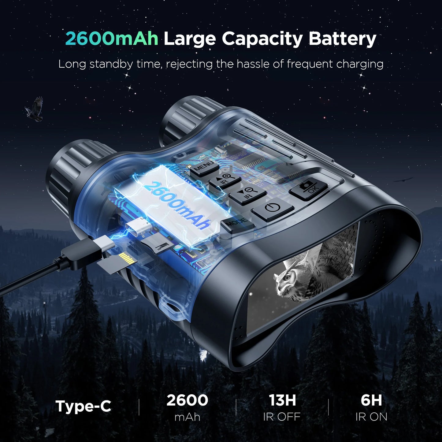 Night Vision Binoculars 8X Digital Zoom Goggles 7 Levels Infrared Visible 300M Darkness 2600mAh Rechargeable For Outdoor Camping