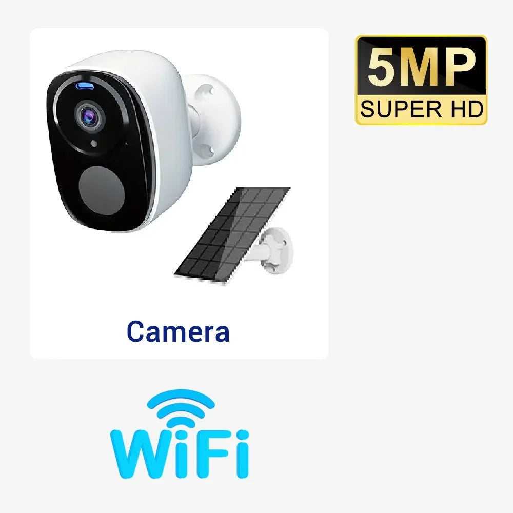 5MP Solar Security Camera 2.4G/5G WiFi Wireless Outdoor Color Night Vision Battery Powered Support PIR, Waterproof Two-Way Alexa