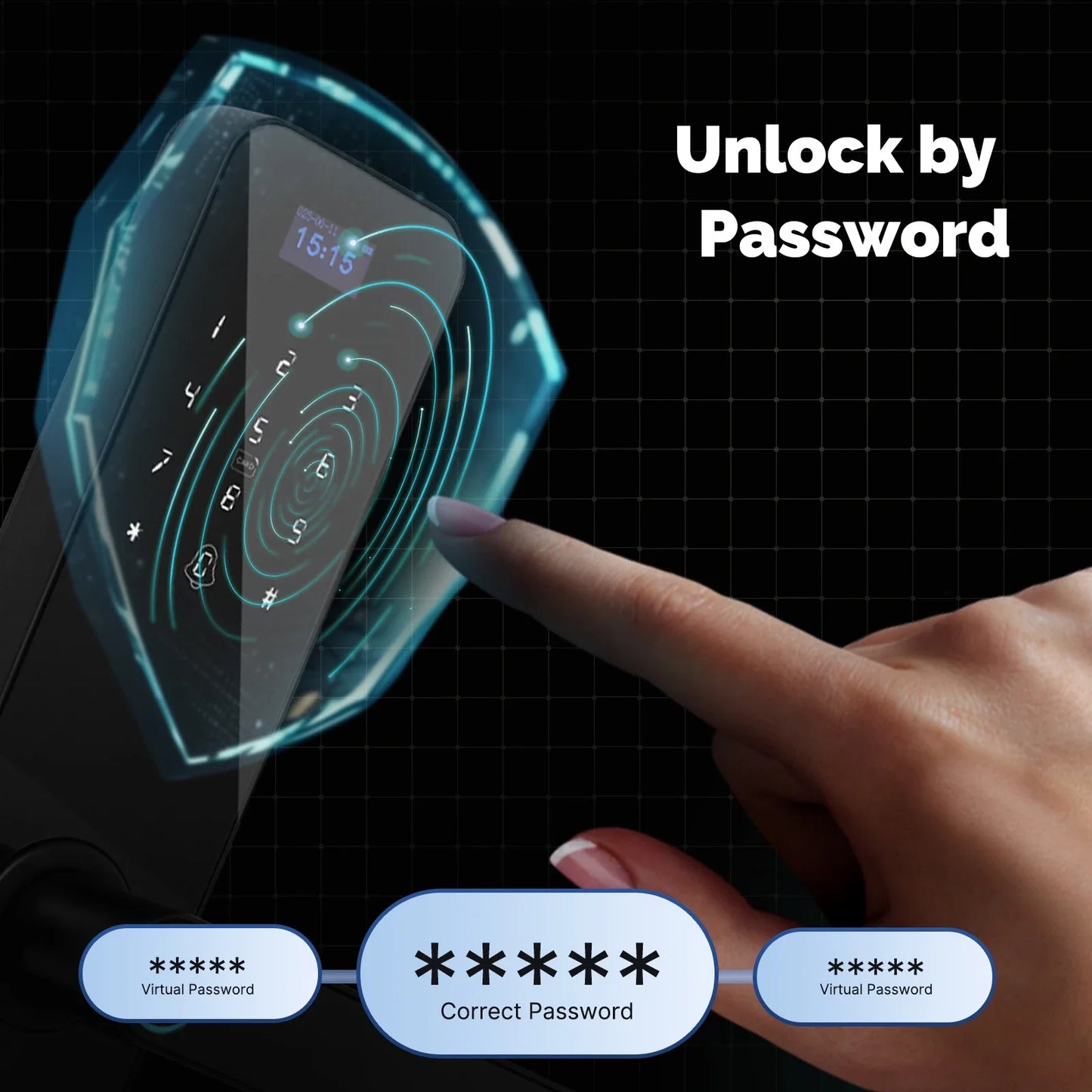 ‌MOES Smart Wooden Door Lock with Touchscreen - Bluetooth Fingerprint/Password/APP Unlock, Anti-Tamper Alarm, 6-Month Battery‌