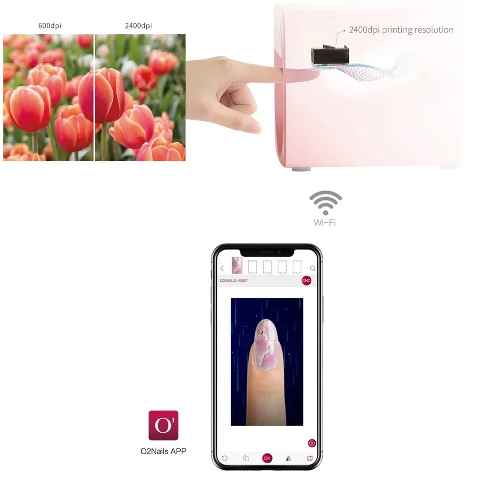Smart Nail Printer Portable 3D Mobile Nail Painting Machine 2400 DPI Printing Resolution WiFi/DIY Support for Home Beauty Salon
