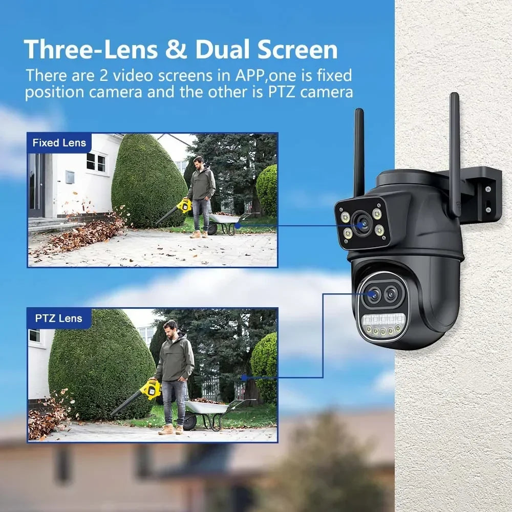ICSEE Smart WIFI Security Camera 12MP 8K Three Lens 8X Zoom Outdoor HD Video Surveillance IP Cameras IPTV CCTV PTZ Auto Tracking