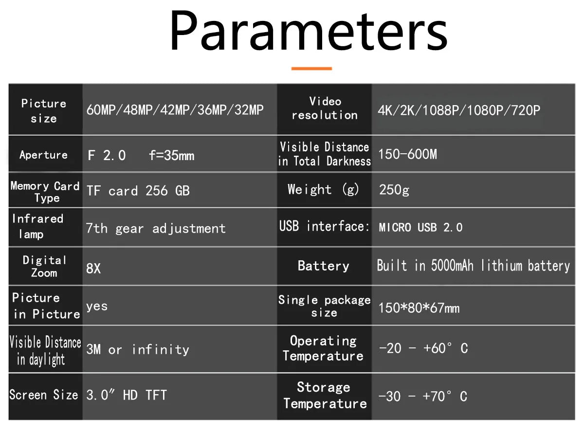 4K 60MP 3Inch Large Screen  8X Zoom NV6000 Full Color Night Vision Instrument  Googles Binocular Take Photo&Video Digital Camera