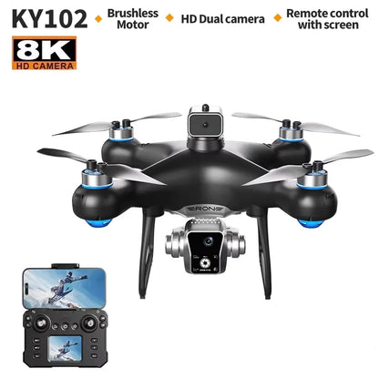 2025 New KY102 Drones With Screen 8K Dual Camera Brushless Optical Flow Localization Intelligent 360°Obstacle Avoidance RC Toys