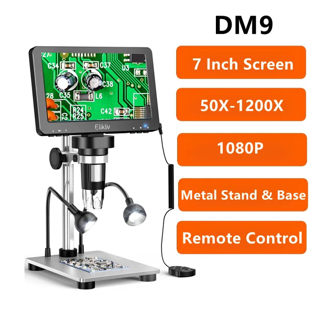 Elikliv EDM9 7 Inch 1080P LCD Digital Microscope 50X-1200X Soldering Electronics Microscopes With LED Lights Support PC Computer