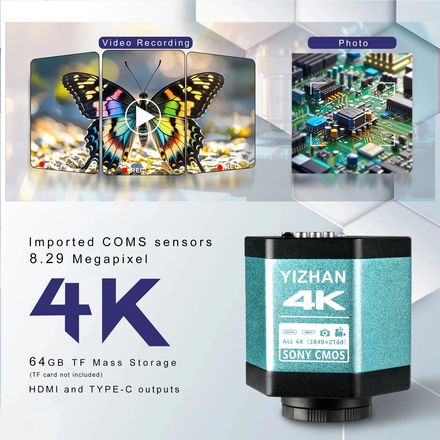 4K Microscope 48MP Digital Microscope For Electronics USB Industrial Cameras HDMI 1-180X Zoom C-Mount Lens Phone Pcb Soldering