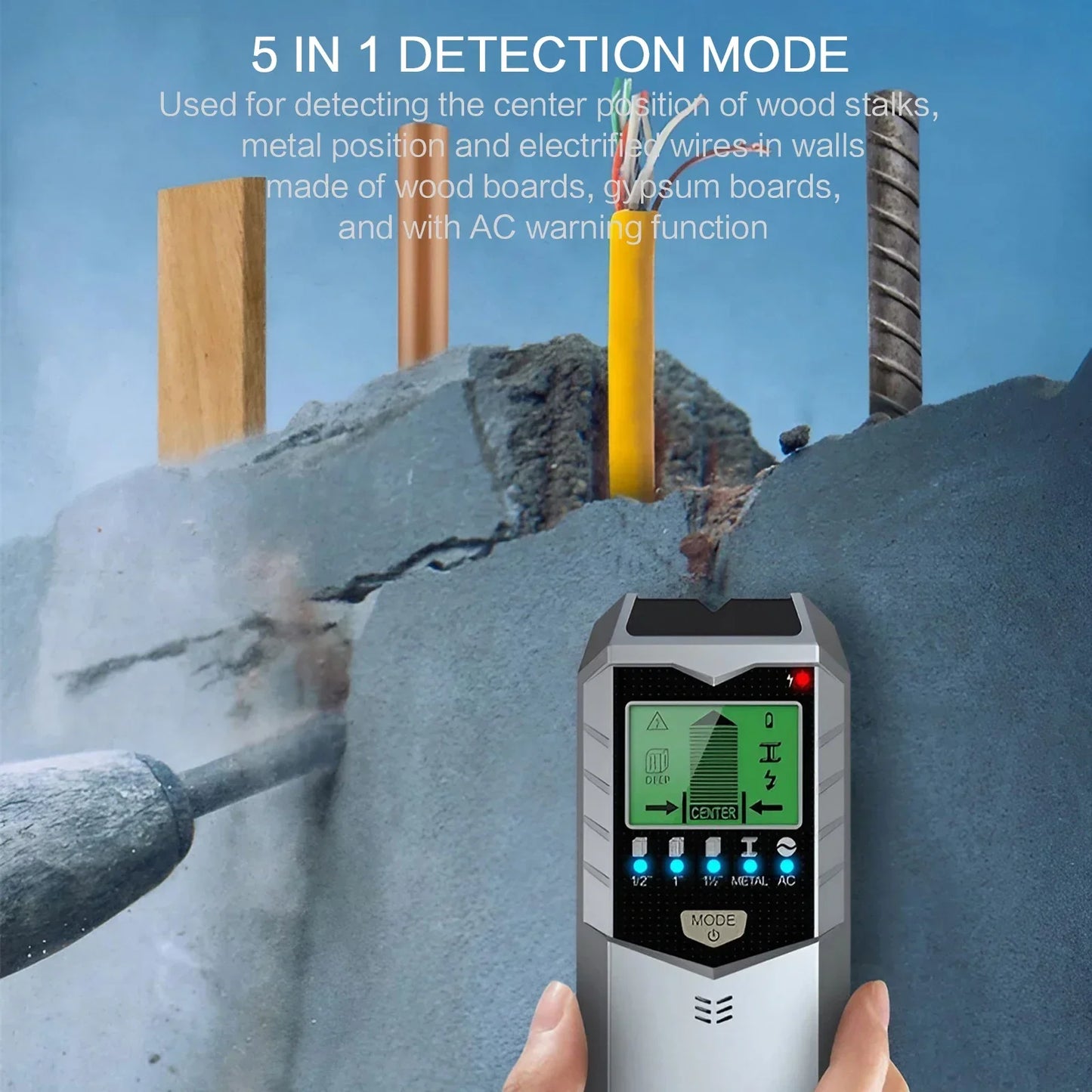5in1 Wall Metal Detection Instrument Measuring Metal Current Wire Wood Handheld Detector Stud Post Measuring Instrument Scanner