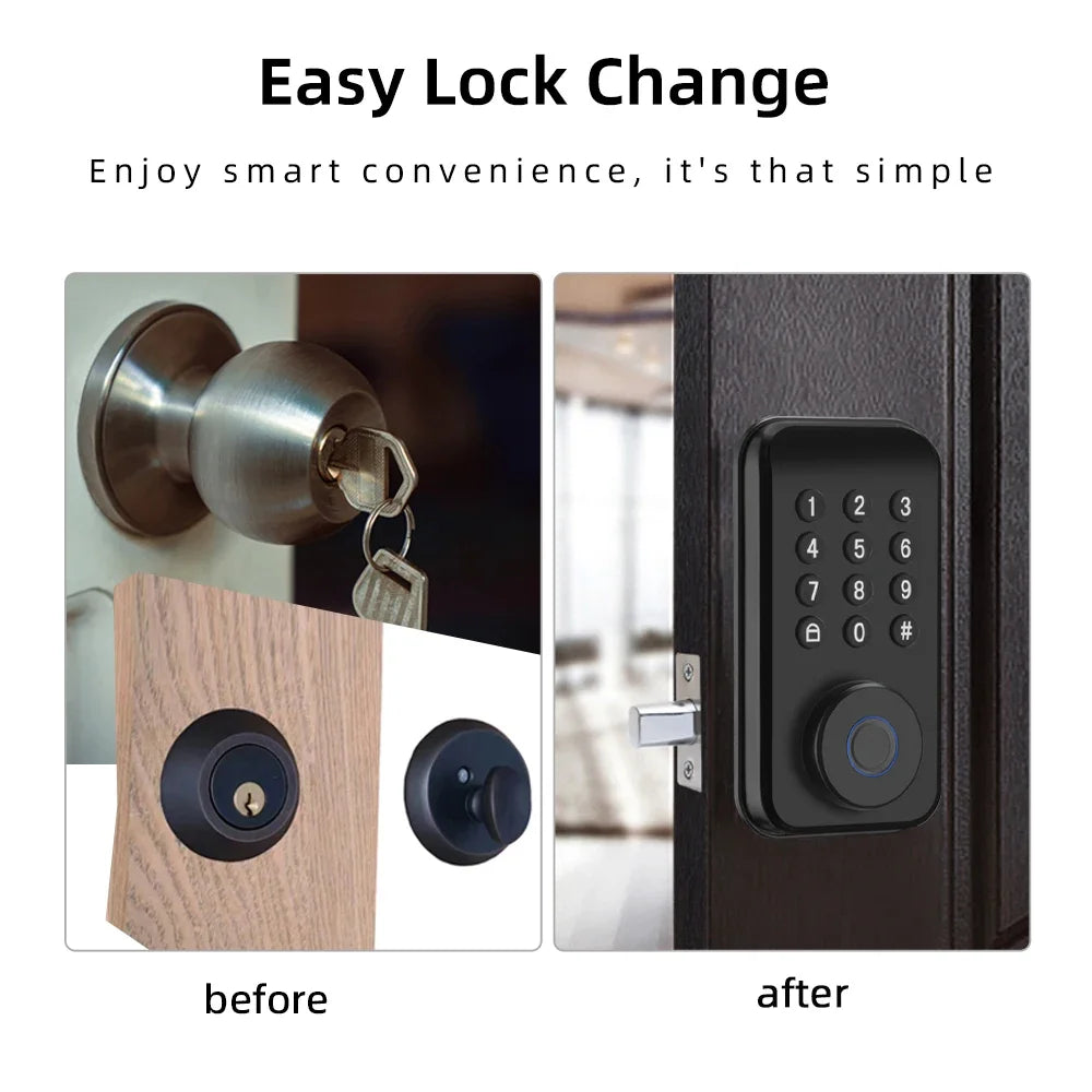 CDOK DS02 Tuya Smart Fingerprint Deadbolt Lock with Latch/Door Sensor Auto Lock Key/Password/ Tuya Smartlife APP Unlock
