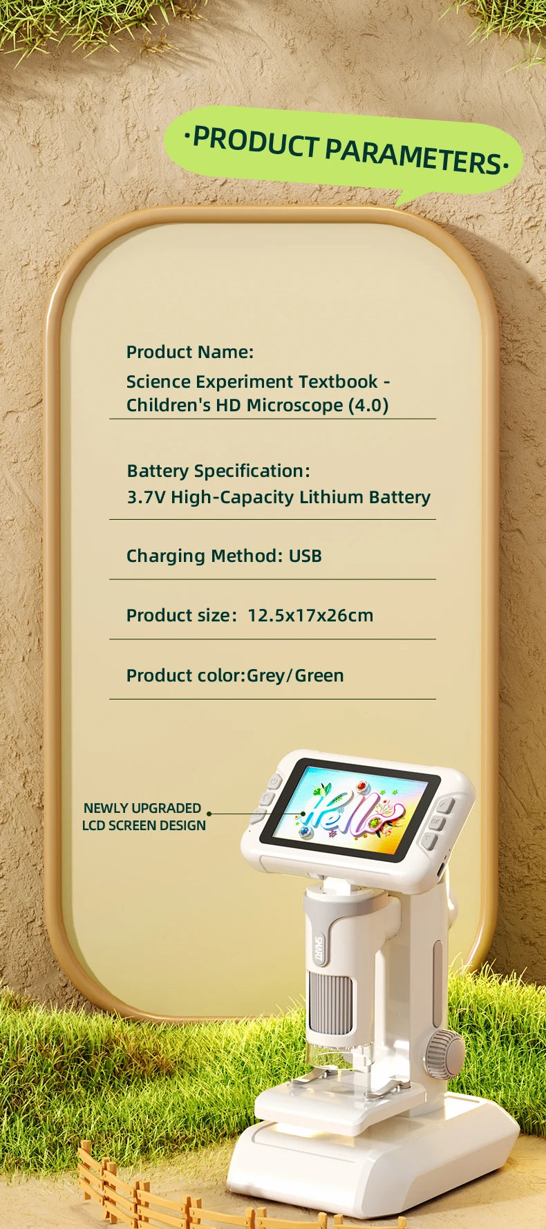 Microscope for Kids Children Microscope with 3.97 Inch Screen 1600x Zoom Mini Handheld Microscope Camera Christmas Birthday Gift