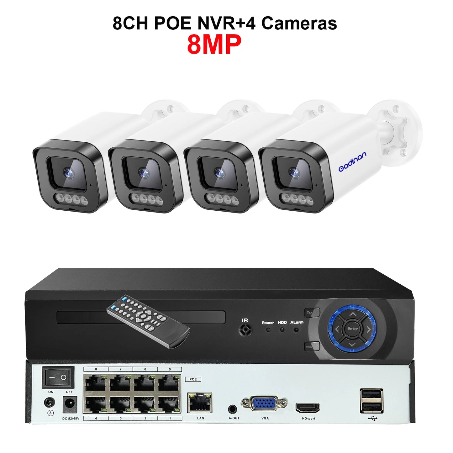 4K Security Camera System 8CH POE NVR 8MP Face Detect Color Night Vision Two Way Audio IP Camera Security Video Surveillance Set