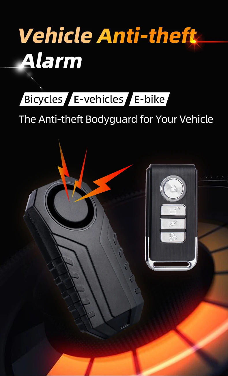 Anti-theft Alarm for Motorbike/Bicycle 113db High Volume Vibration Wireless Remote Control Electric Bell Sound Find A Vehicle