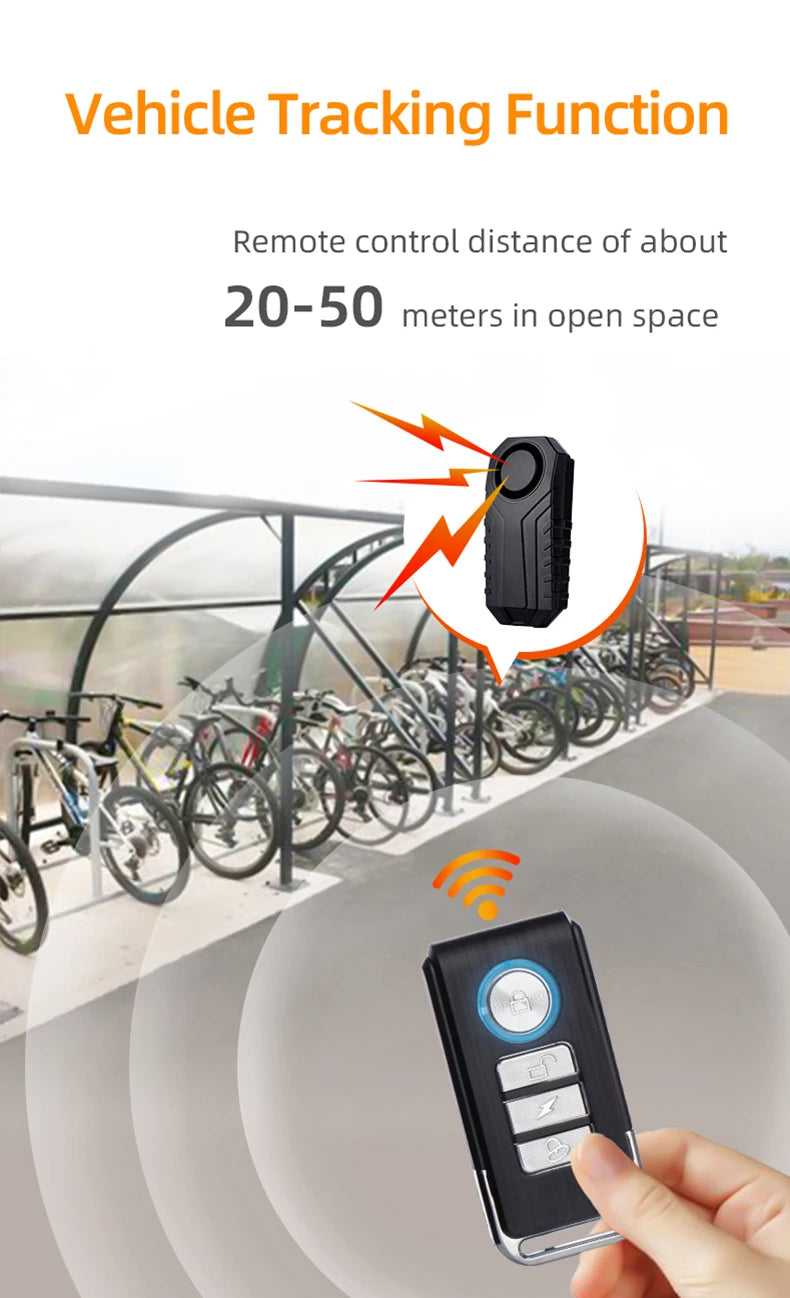 Anti-theft Alarm for Motorbike/Bicycle 113db High Volume Vibration Wireless Remote Control Electric Bell Sound Find A Vehicle