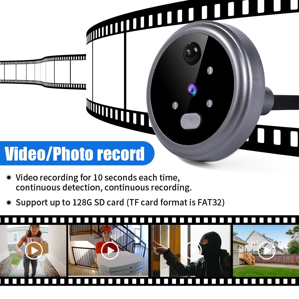 Wireless Home Security Peephole Video Doorbells 480P Digital Door Peepholes with Camera Mic Support Video Record No APP No Wifi