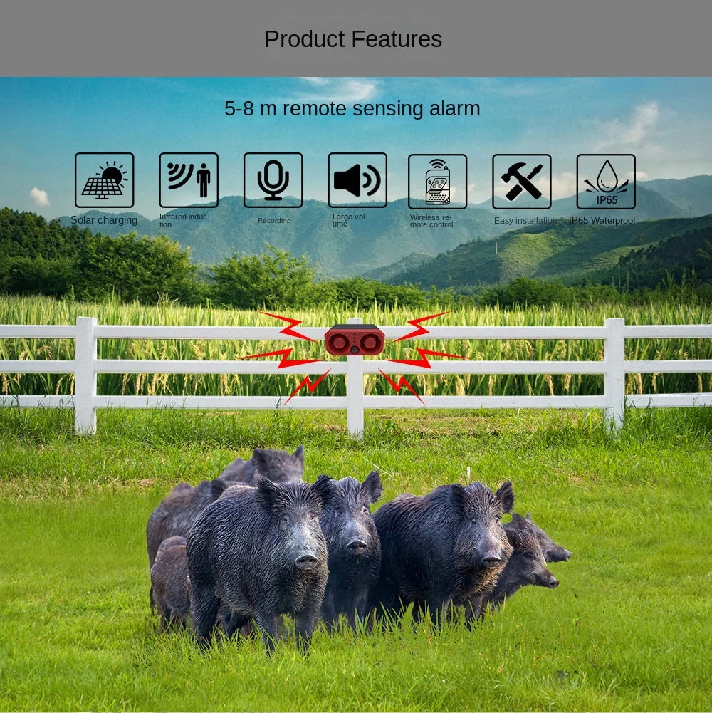 Solar alarm high power dual horn alarm light infrared induction flashing red and blue light animal repeller