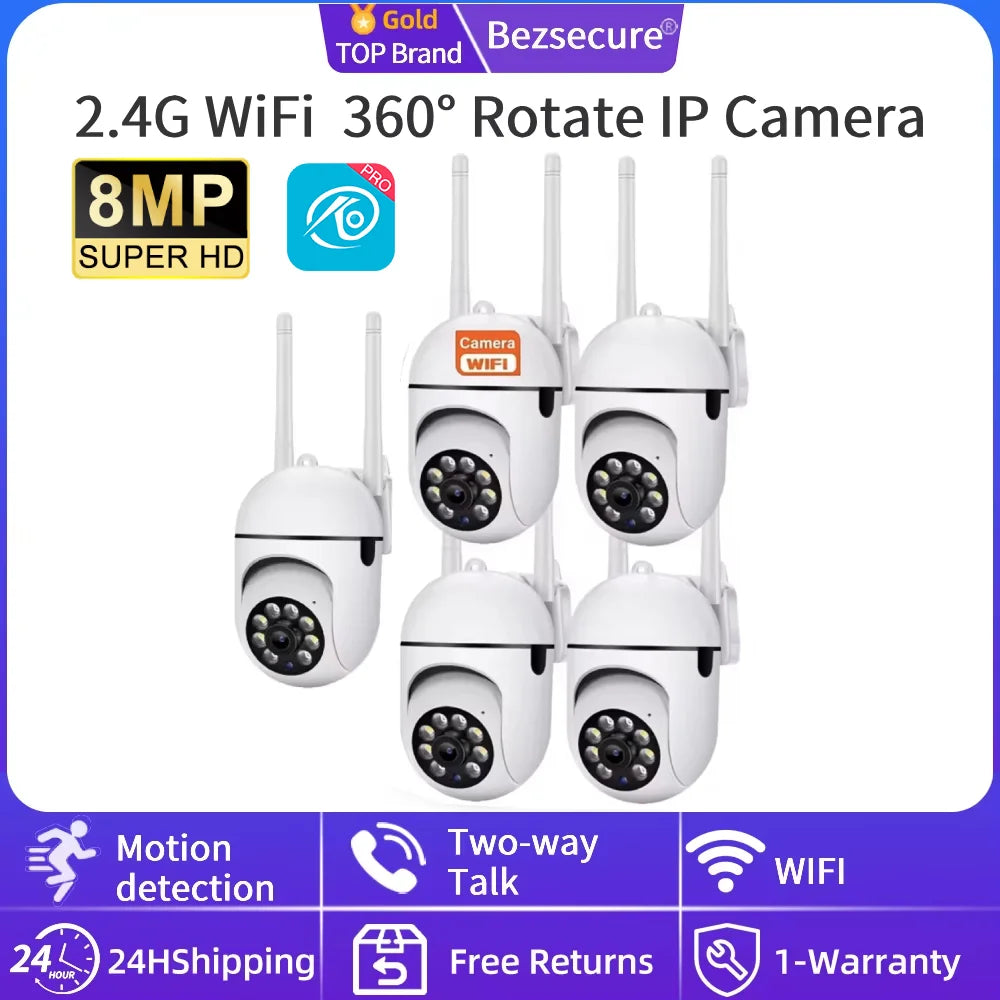 8MP 2.4G IP WiFi Cam 360° Rotate Anti-theft Monitor Security Surveillance Cam Auto Tracking Two Way Audio Outdoor Cam