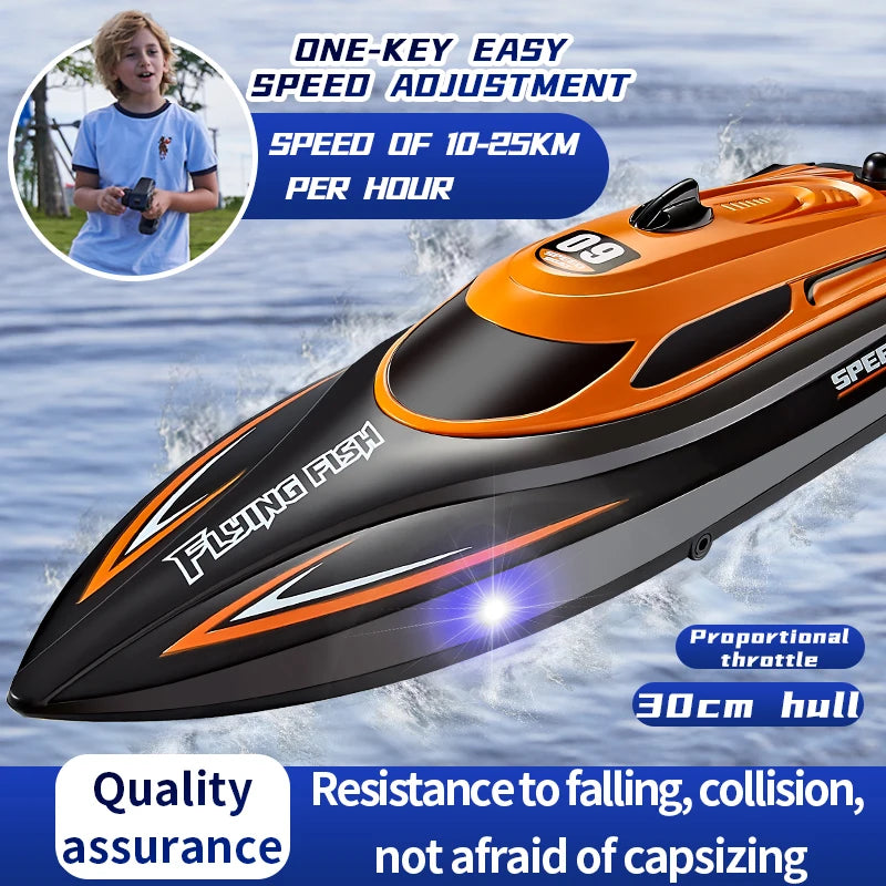RC Boat, 2.4GHz RC Boats For Pool And Lakes, Boat Bath Toys, 25km/h High Speed Ultra-distance control LED Light Speedboat