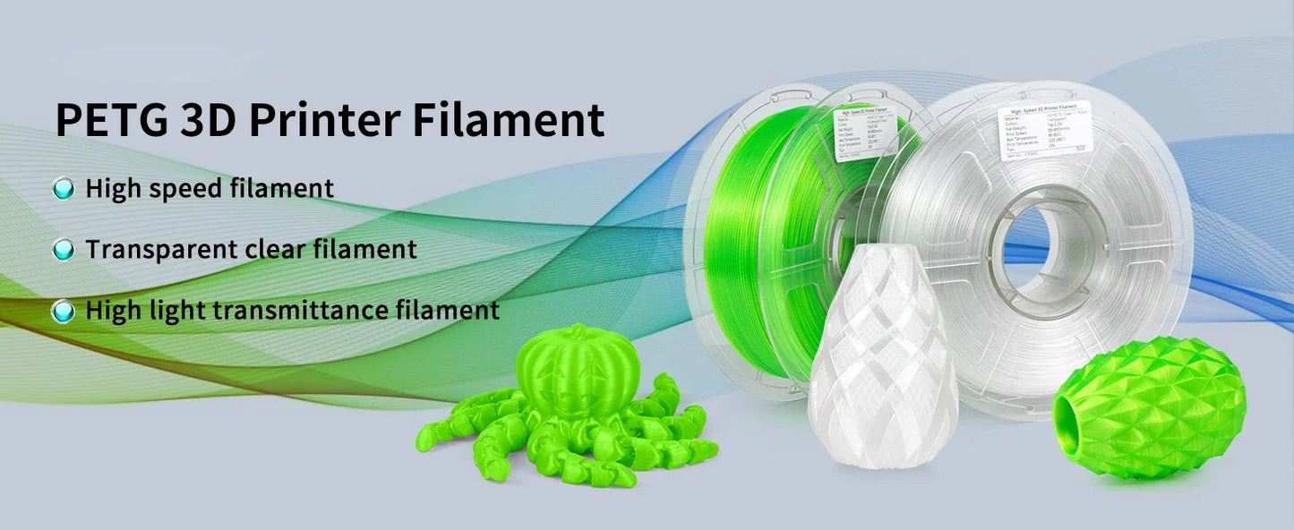 Clear PETG 3D Printer Filament 1.75mm Fast Print Speed High Accuracy ±0.02mm 1kg Transparent Direct Drive Compatible
