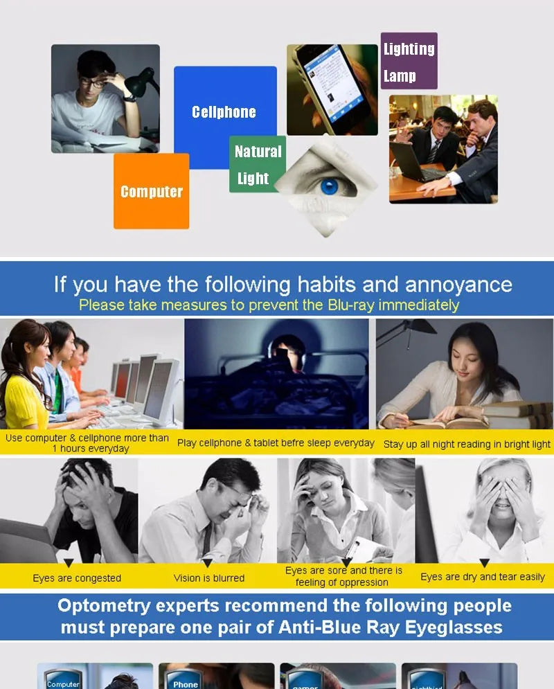 1.56 Anti-Blue Ray Single Vision Aspheric Optical Lenses Prescription Vision Correction Computer Reading Lens for women and men