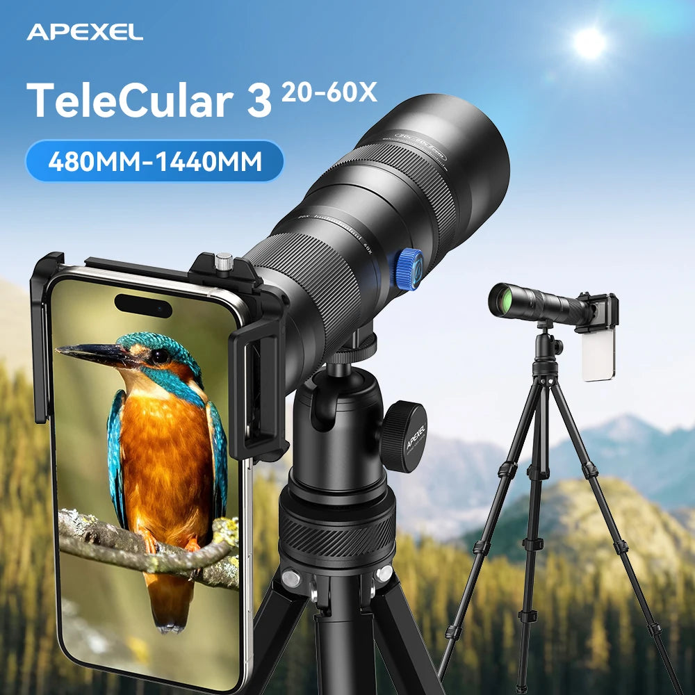 APEXEL T60 20-60X Telephoto HD Telescope Cell Phone Monocular Telescope Phone Lens Monoculars Zoom Kit with Triangle Bracket