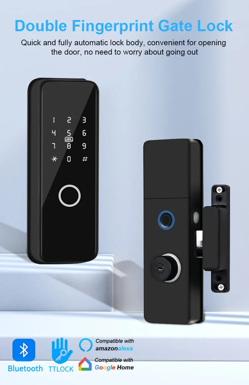 Outdoor Smart Fingerprint Door Lock: Waterproof, Bluetooth, Code, IC Card, Keyless Entry. Support TTLock WIFI Hub for glass door