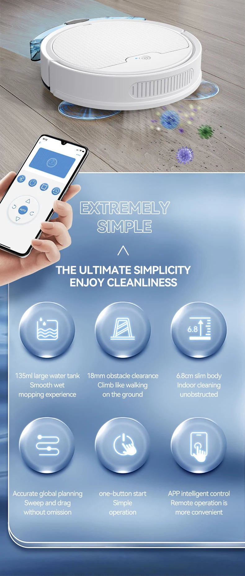 2024 New Automatic Sweeping Robot Vacuum Cleaner APP Control Water Tank Sweep And Wet Mopping Vacuum Clean Intelligent Robot