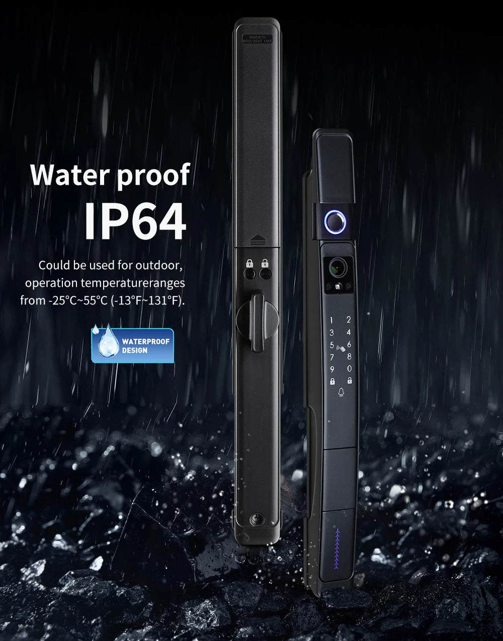 Smart Slim All Automatic Waterproof  3D Face Recognition Video Intercom Aluminum Door Lock