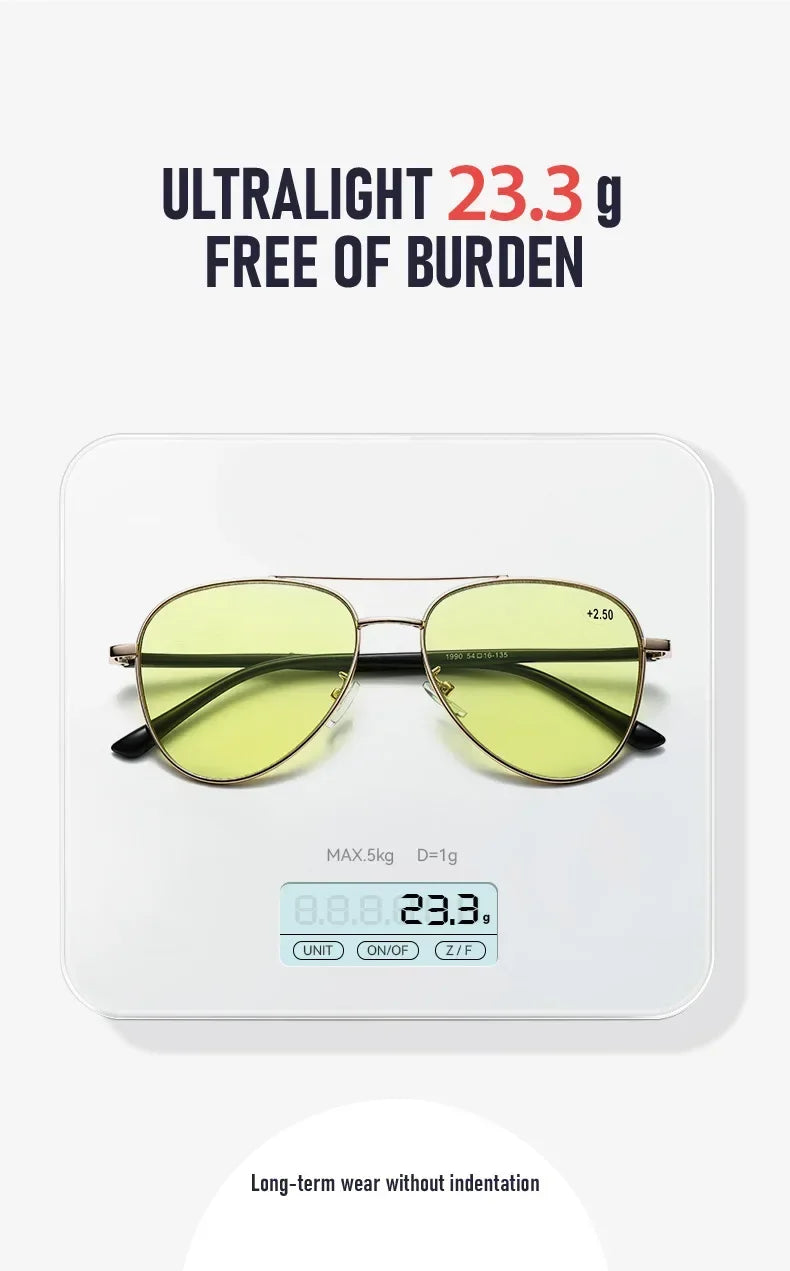 Retro Double Beam Large Frame Presbyopia Glasses Night Vision Photochromic Multifocal Reading Glasses Anti Blue Light Eyeglasses