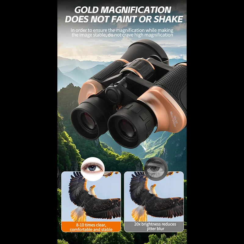 Bronze-colored high-definition 10x 10X50 binoculars, FCM broadband coated, 50MM large objective lens, 25MM large eyepiece