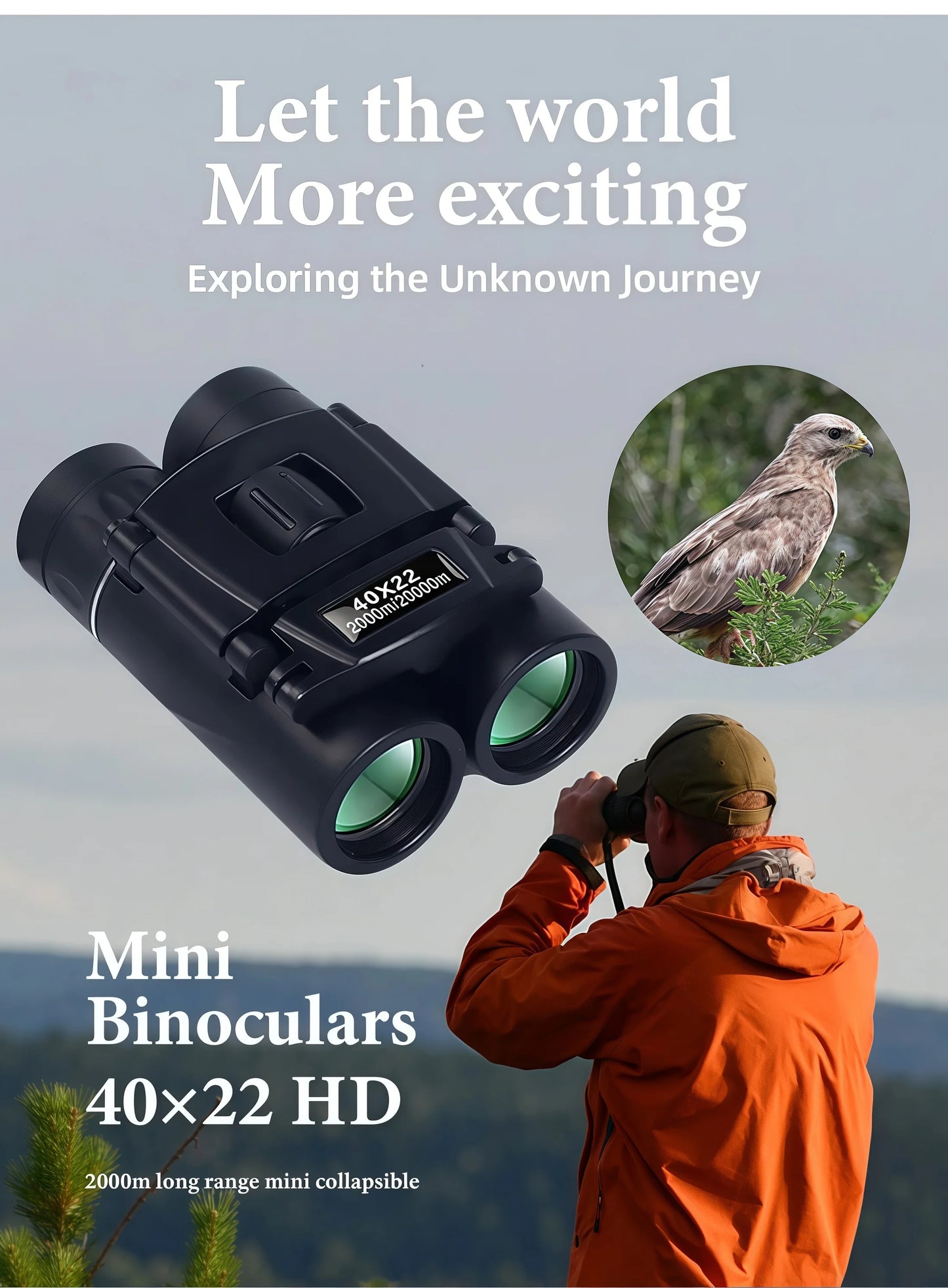 22x40 HD Binoculars for Adults, 2000M Long Range - BAK4 FMC, Compact & Waterproof for Hunting, Bird Watching, Camping