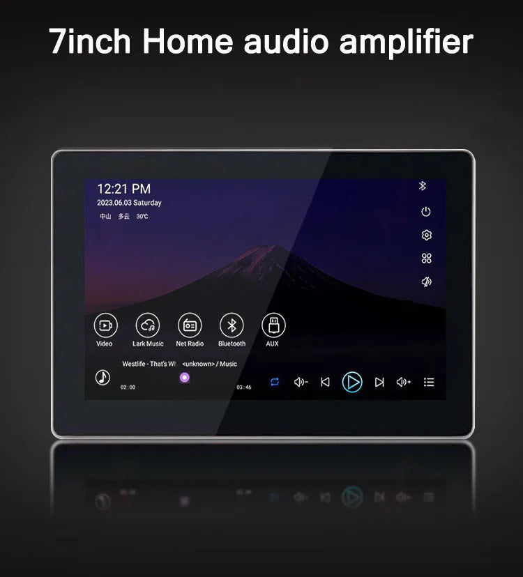 Smart home audio system 7 inch touch screen in wall amplifier WIFI Bluetooths sound music player ALEXA control panel Stereo Amp