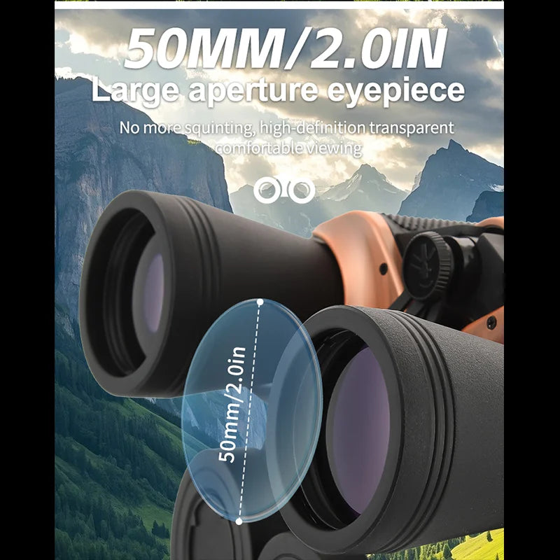 Bronze-colored high-definition 10x 10X50 binoculars, FCM broadband coated, 50MM large objective lens, 25MM large eyepiece