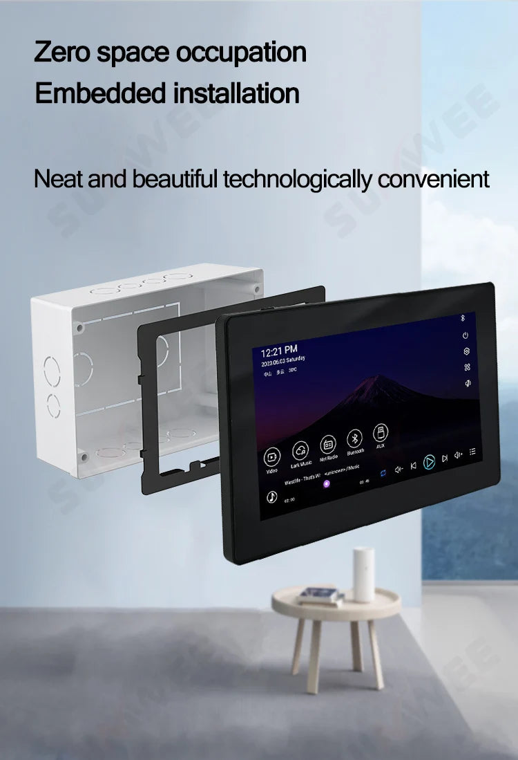 Smart home audio system 7 inch touch screen in wall amplifier WIFI Bluetooths sound music player ALEXA control panel Stereo Amp