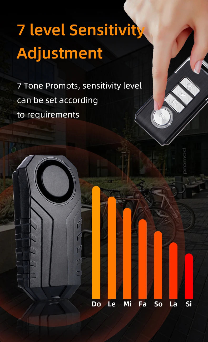 Anti-theft Alarm for Motorbike/Bicycle 113db High Volume Vibration Wireless Remote Control Electric Bell Sound Find A Vehicle