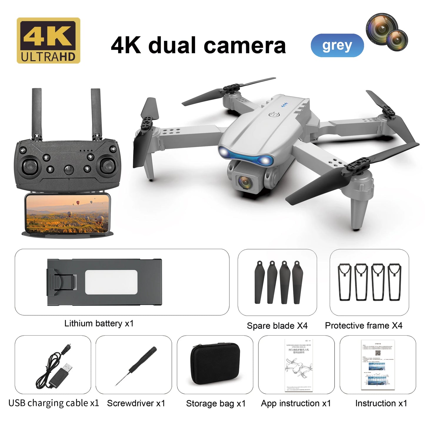 2024 New Drone With 4K Professional Camera High-Definition Dual Camera Lens Long Battery Life LED Night Flight Lights Toy Gift