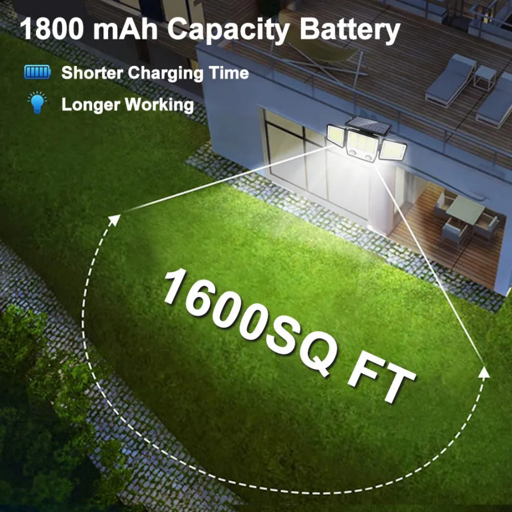 Solar Security Lights Outdoor 236LED Solar Motion Outdoor Lighting 3 Head Wall Lamp Solar Flood Lights Waterproof Garden Door