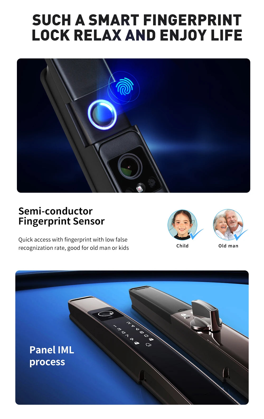 Smart Slim All Automatic Waterproof  3D Face Recognition Video Intercom Aluminum Door Lock