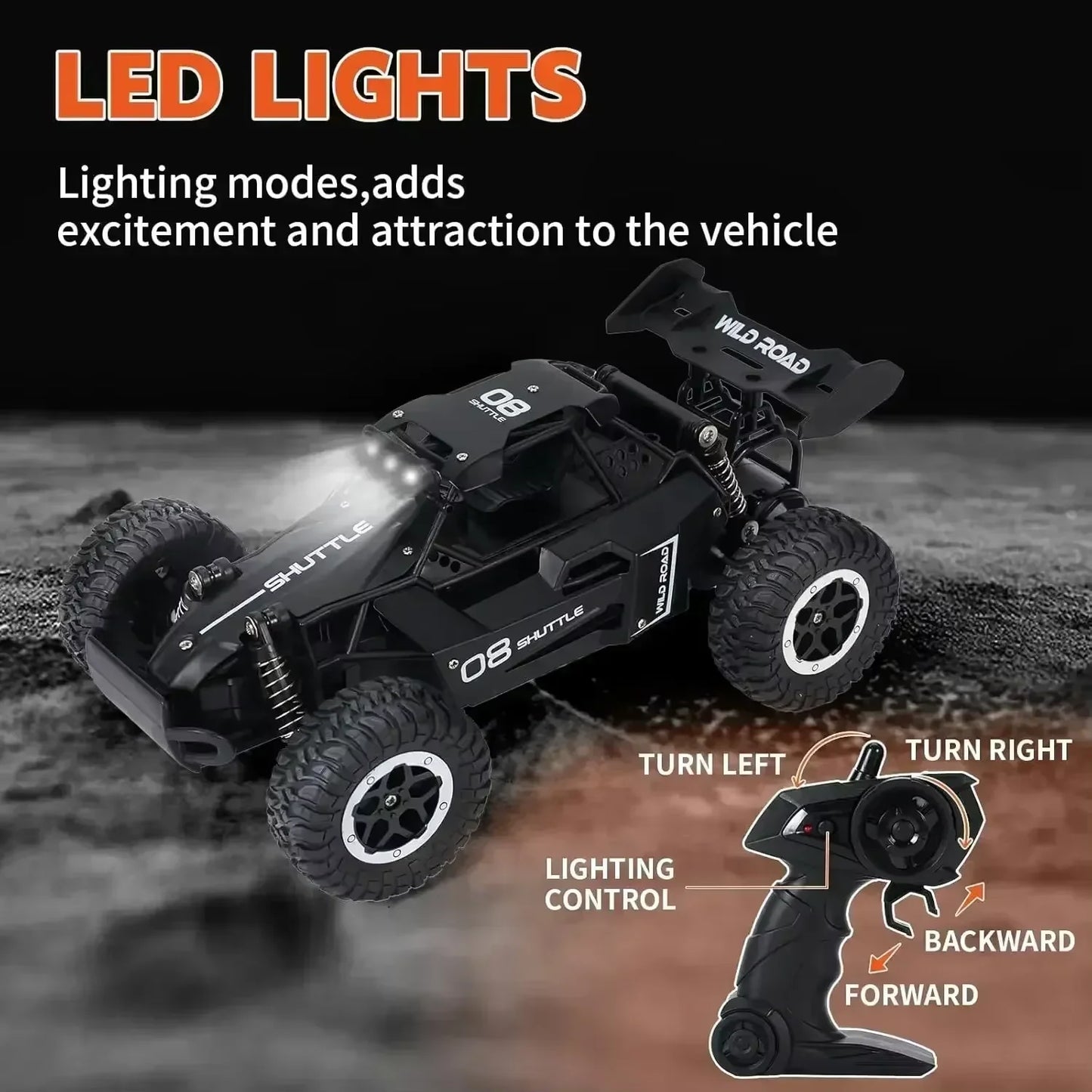 RC Cars Off Road Truck 1:16 2WD With LED Outdoor Remote Control Cars 20KM/H High Speed Drift Monster 2x2 for Kid Adult Toy Gifts