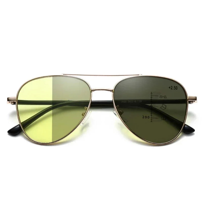 Retro Double Beam Large Frame Presbyopia Glasses Night Vision Photochromic Multifocal Reading Glasses Anti Blue Light Eyeglasses