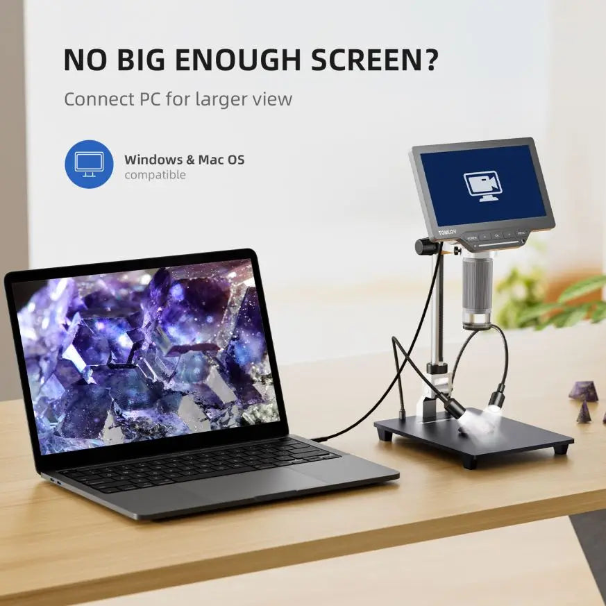 TOMLOV USB Digital Microscope 7 Inch Large Color LCD Screen Inspection DM201 SE 12MP 1-1200X Continuous Amplification Magnifier