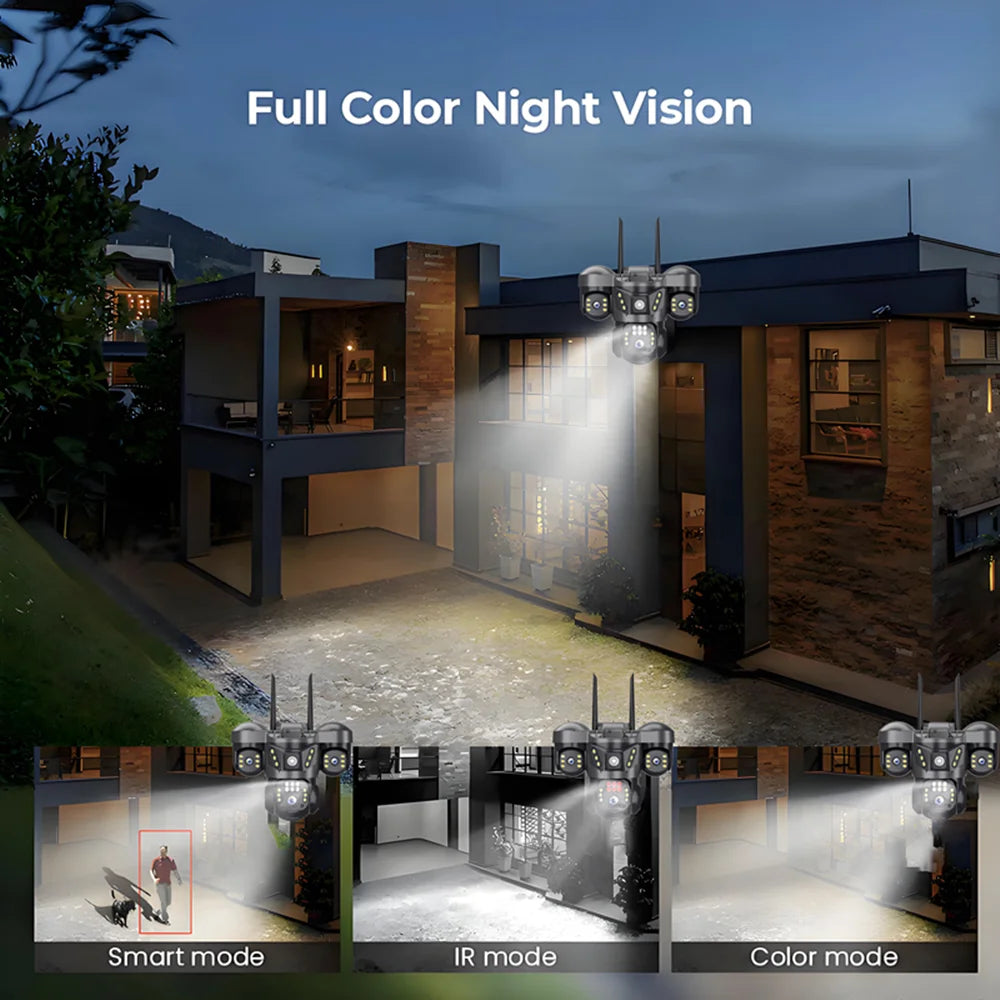 WiFi Security Camera 3 Lens Outdoor Protection 15MP HD Night Vision PTZ Rotate CCTV Cameras Motion Detection Video Surveillance