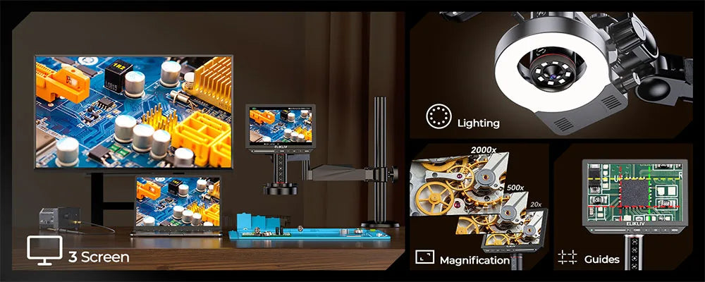 Elikliv EM4K-AF Flex 10.1'' Autofocus Digital Microscope 4K Soldering Microscopio for Electronics 2000X HDMI Microscope with Arm