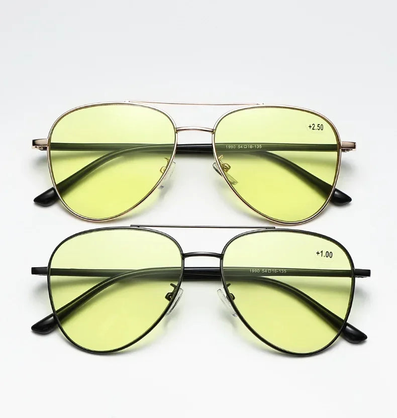 Retro Double Beam Large Frame Presbyopia Glasses Night Vision Photochromic Multifocal Reading Glasses Anti Blue Light Eyeglasses