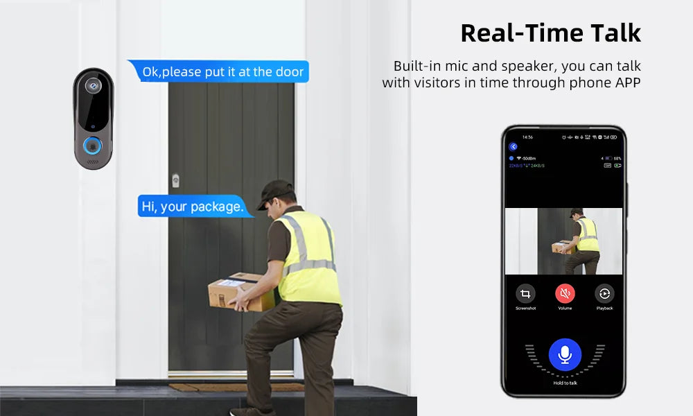WiFi Video Intercom Outdoor Door bell Camera Smart Home Security Wireless WiFi Doorbell 2-Way Audio Night Vision Doorbell Camera