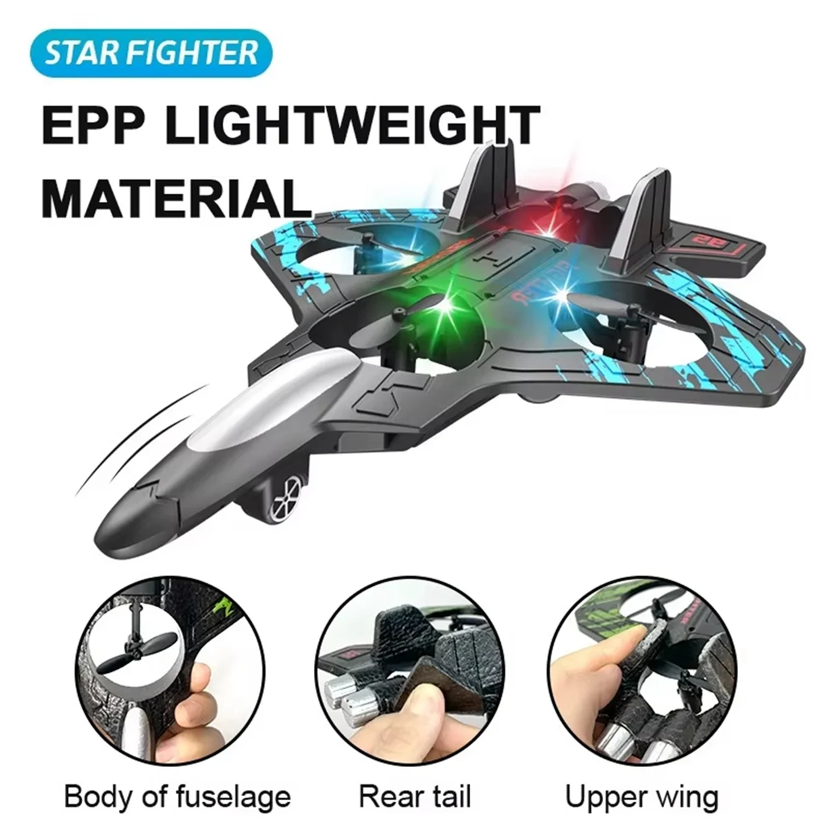 BAAU RC Plane 2.4G Remote Control Aircraft Six EPP Foam with LED Indoor and Outdoor Simple Flying Toy Kids Gift Blue