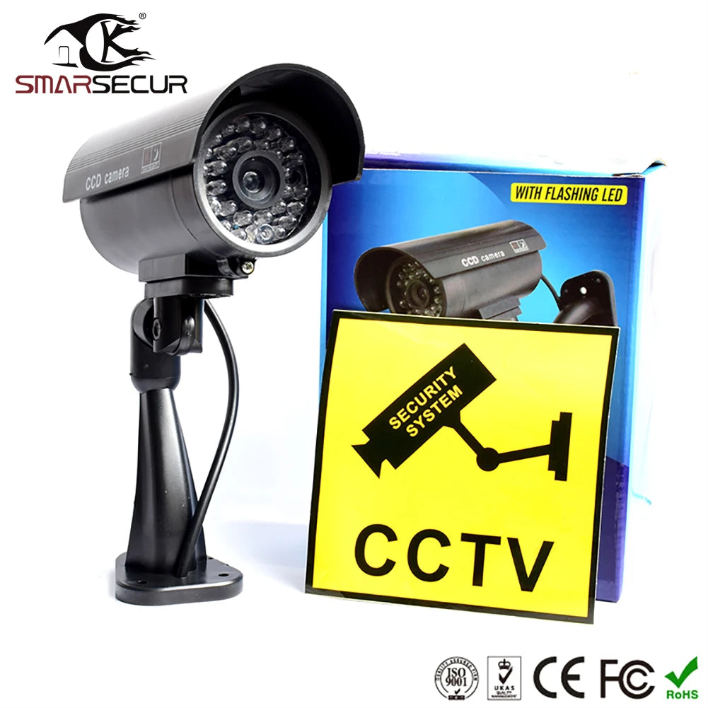 Smarsecur Fake Camera Dummy Waterproof Security CCTV Surveillance Camera With Flashing Red Led Light Outdoor Indoor