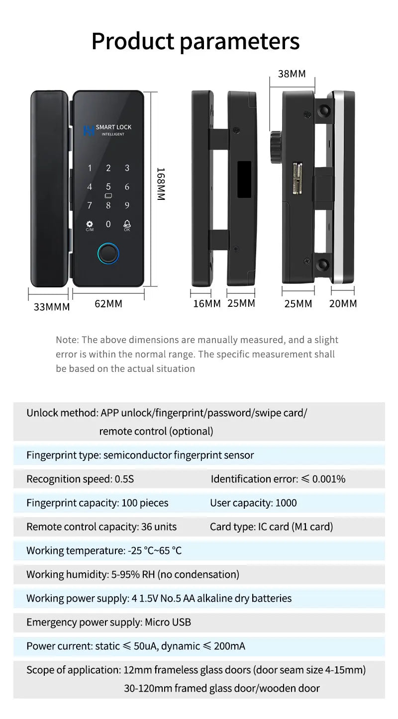 Smart Door Lock For Wooden Sliding Glass Door HAHALock App Biometric Fingerprint Lock Bluetooth IC Card Electronic Digital Lock