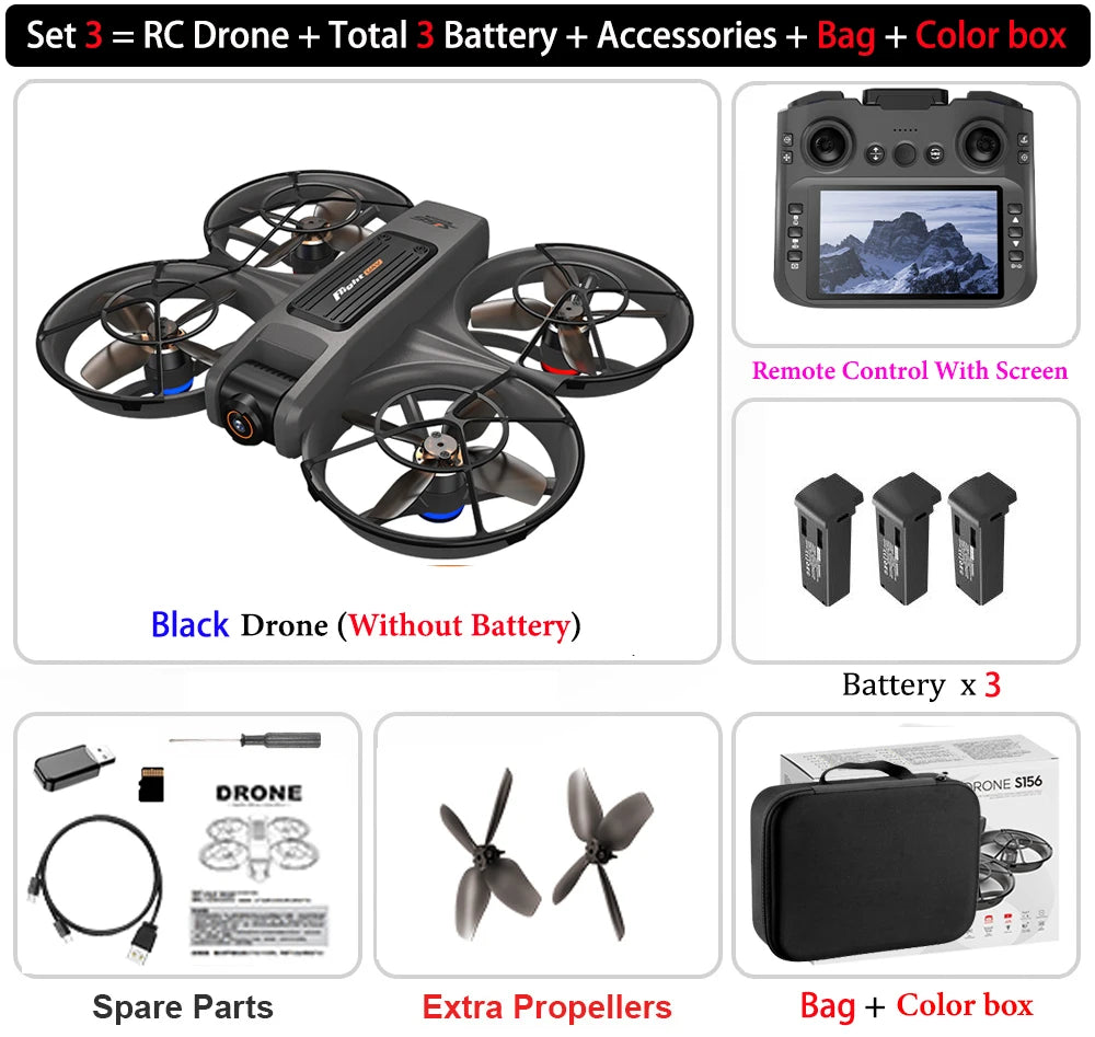 S156 Drone HD Dual-Camera Aerial PhotographyRemote Control with Screen Aircraft Optical Flow Hover Brushless RC Quadcopter Toy