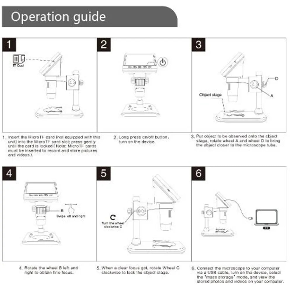 4.3 Inch Display  1080P 1000x Electronic Digital Microscope Screen Microscope  Handheld Endoscope Camera Magnifier Borescope