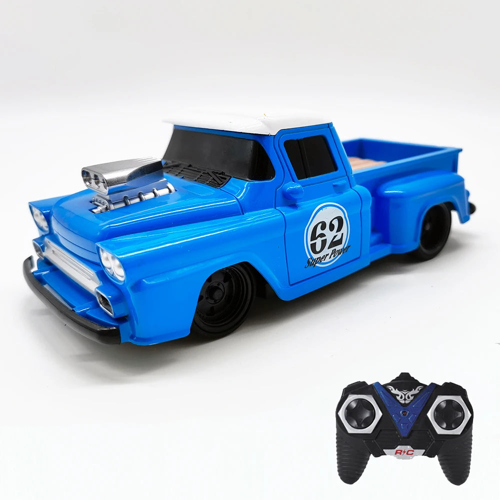 Retro Chevy Ford RC Car Toys 1/24 Pickup Model 4 Channel Radio Remote Control Vehicle Flashing Light Top Speed Car Birthday Gift