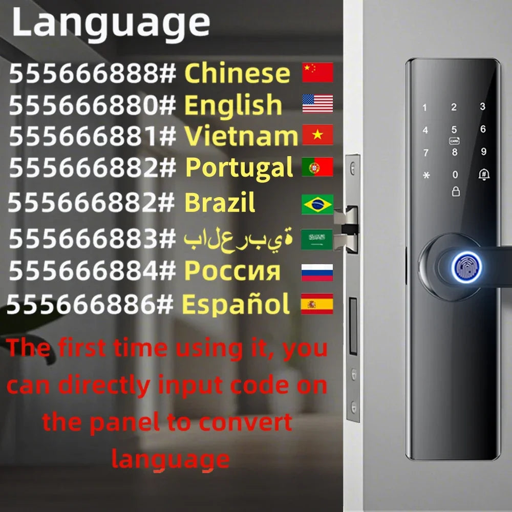 Smart Card Key Access and USB Emergency Charging Smartlock Smart Electronic Door Lock Fingerprint Biometrics Application Control